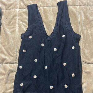 Black Sleeveless Top with Floral Embroidery